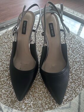 Nine West Black Pointed Slingback Pumps with Ankle Strap